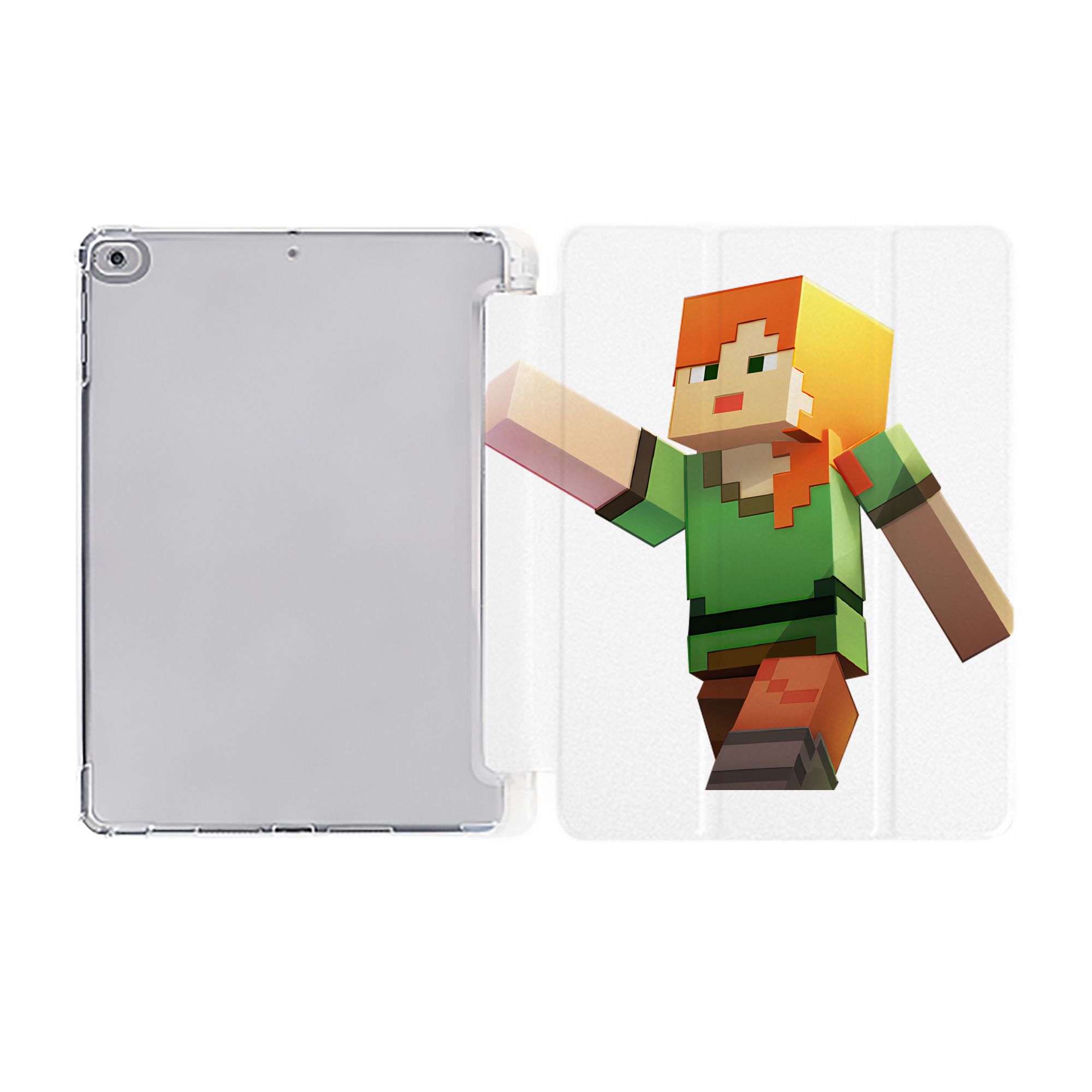 （画像用） マインクラフト ブロックの世界 Minecraft MC Block world IPad ケース ペン収納付き 三つ折りスタンド PUレザー×シリコン 対応機種9.5/10.5/10.9インチ